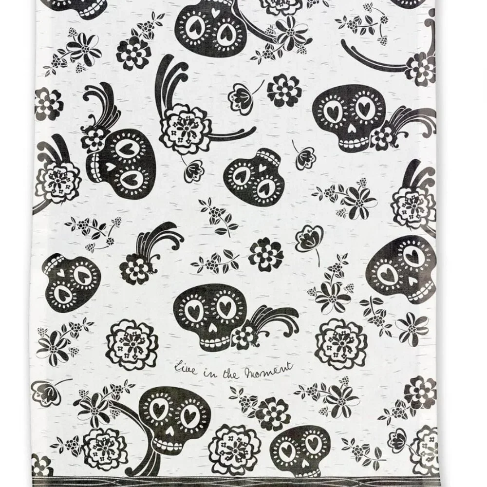 Boho Sugar Skull Tea Towel Set, Black & White Cotton Kitchen Hand Towel Home Dec